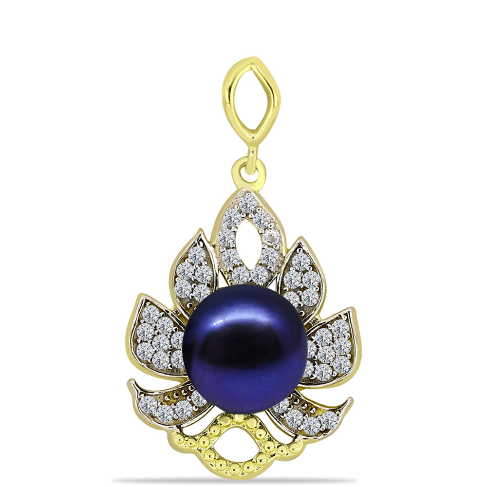 Pandantiv din Argint 925 Placat cu Aur ( 1.7 grame ) cu Perlă de Cultură Neagră și Topaz Alb 3.03 Carate