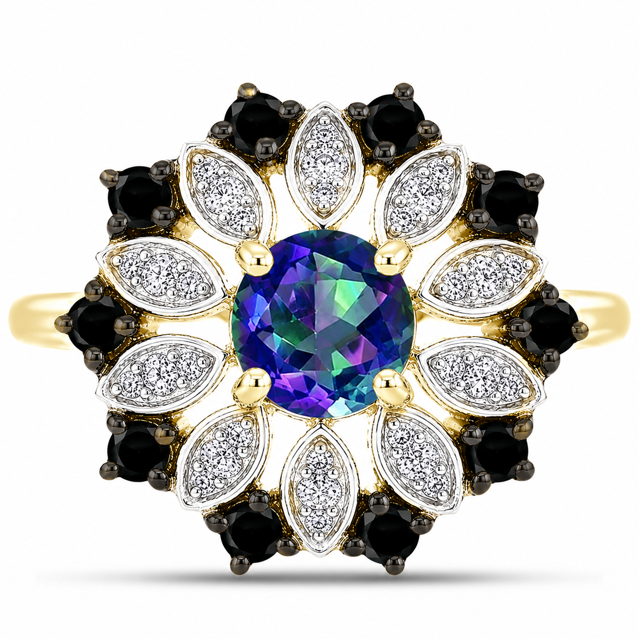 Inel din Argint 925 Placat cu Aur ( 3.3 grame ) cu Topaz Mistic și Spinel Negru 1.35 Carate