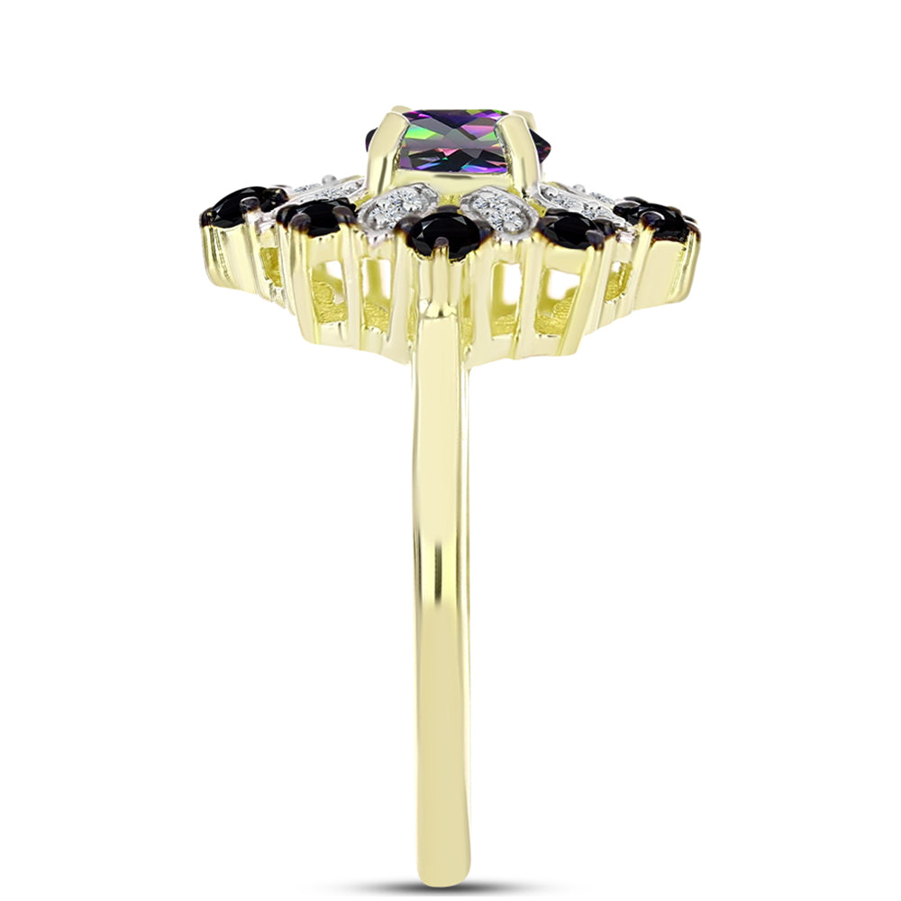 Inel din Argint 925 Placat cu Aur ( 3.3 grame ) cu Topaz Mistic și Spinel Negru 1.35 Carate 2 