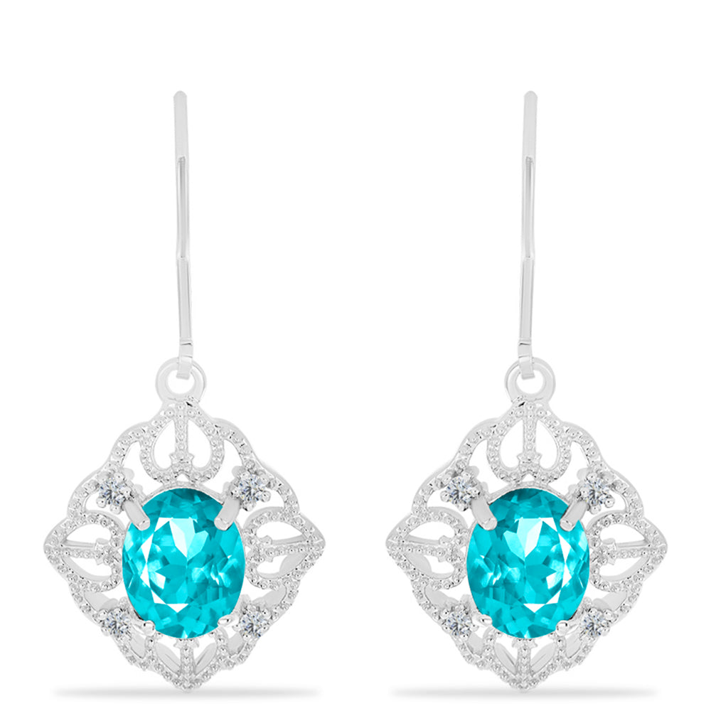 Cercei din Argint 925 ( 3.79 grame ) cu Cuarț Paraiba și Topaz Alb 3.33 Carate 1 