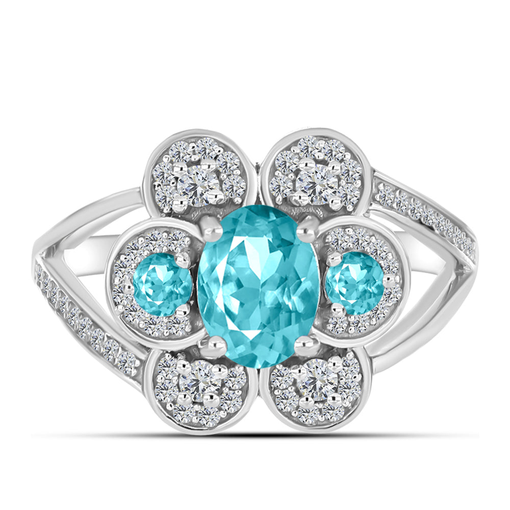 Inel din Argint 925 ( 3.79 grame ) cu Cuarț Paraiba și Topaz Alb 1.95 Carate