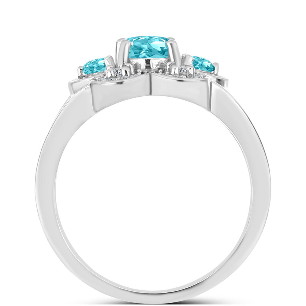 Inel din Argint 925 ( 3.79 grame ) cu Cuarț Paraiba și Topaz Alb 1.95 Carate