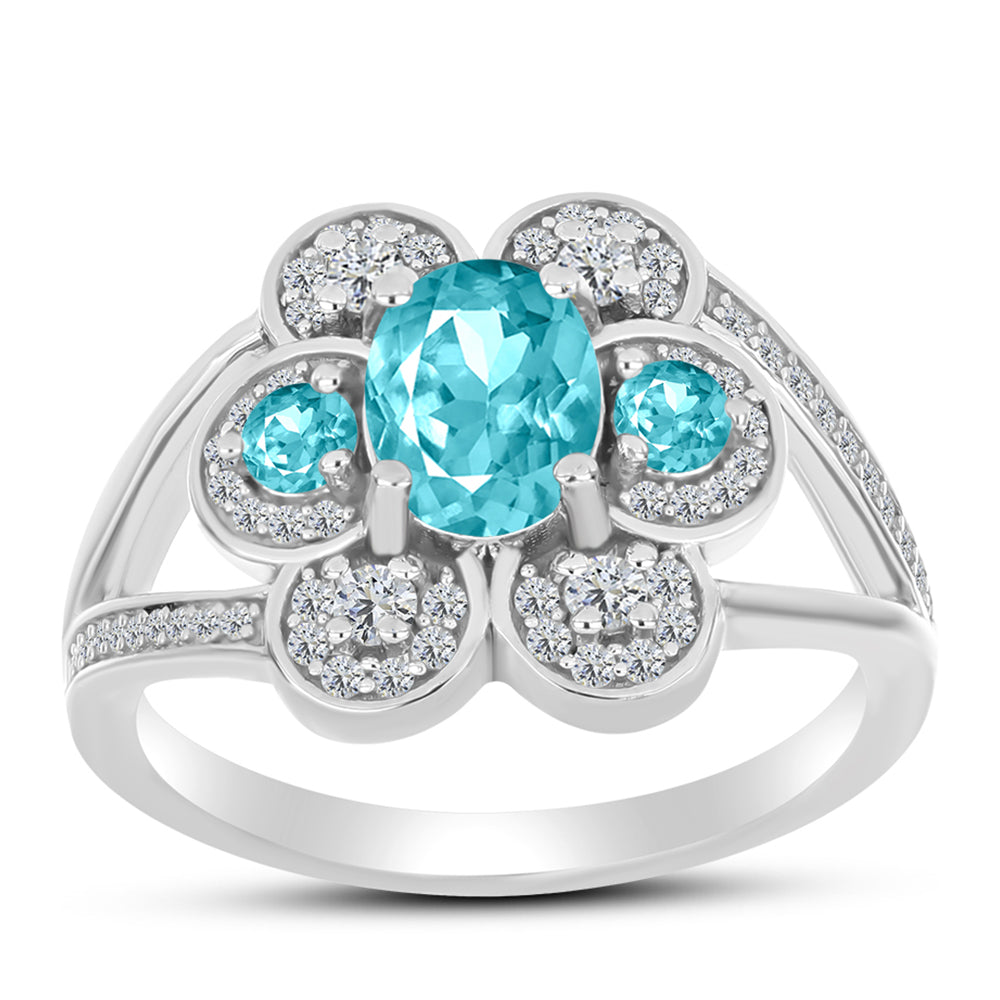 Inel din Argint 925 ( 3.79 grame ) cu Cuarț Paraiba și Topaz Alb 1.95 Carate 3 