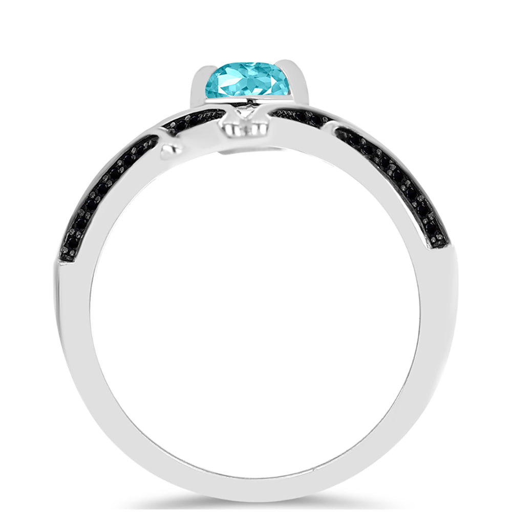 Inel din Argint 925 ( 4.05 grame ) cu Cuarț Paraiba și Spinel Negru 1.52 Carate 2 
