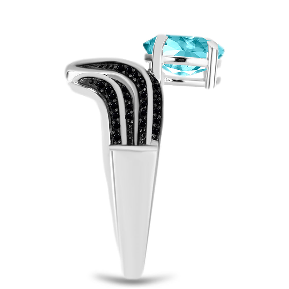 Inel din Argint 925 ( 4.05 grame ) cu Cuarț Paraiba și Spinel Negru 1.52 Carate