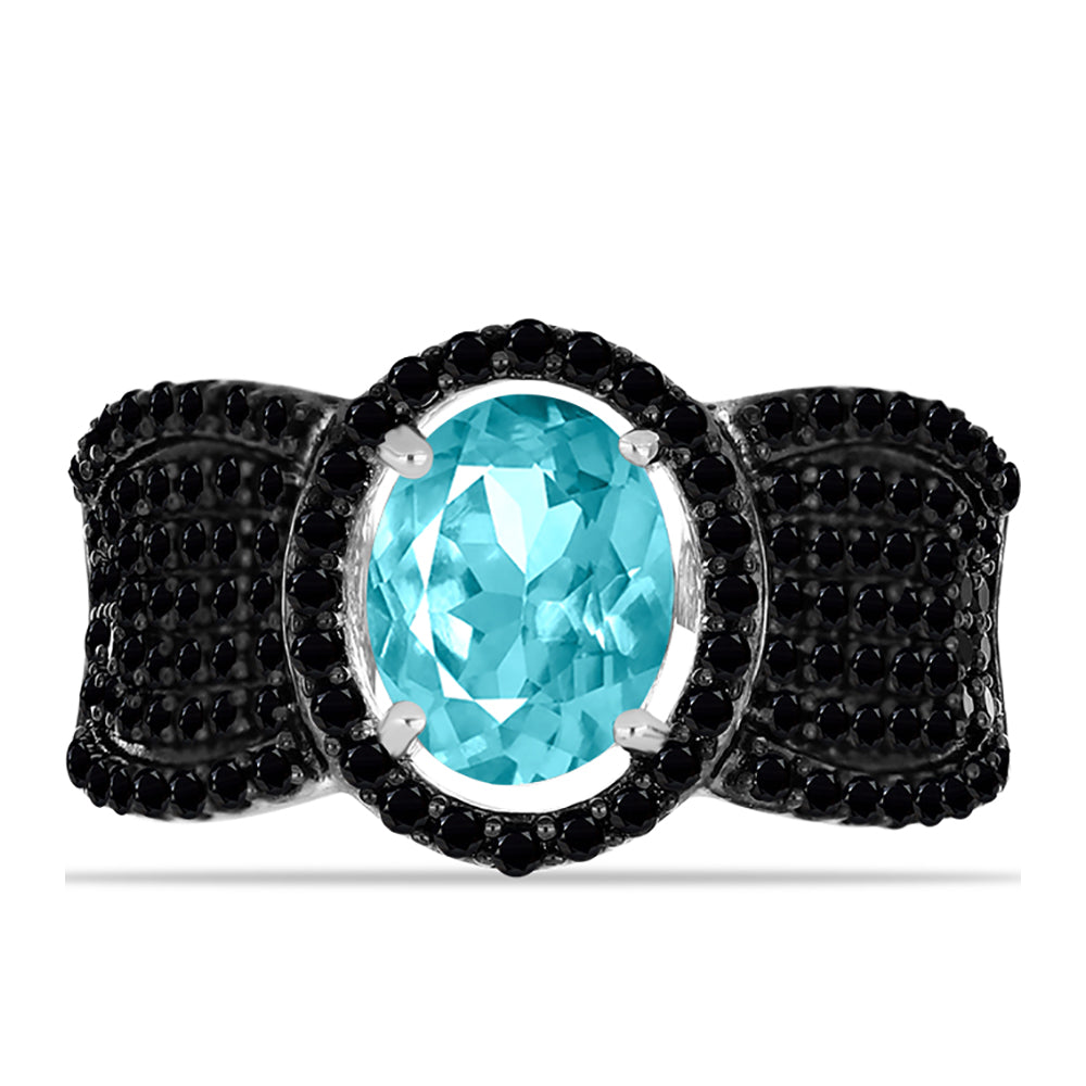 Inel din Argint 925 ( 4.88 grame ) cu Cuarț Paraiba și Spinel Negru 3.09 Carate 1 