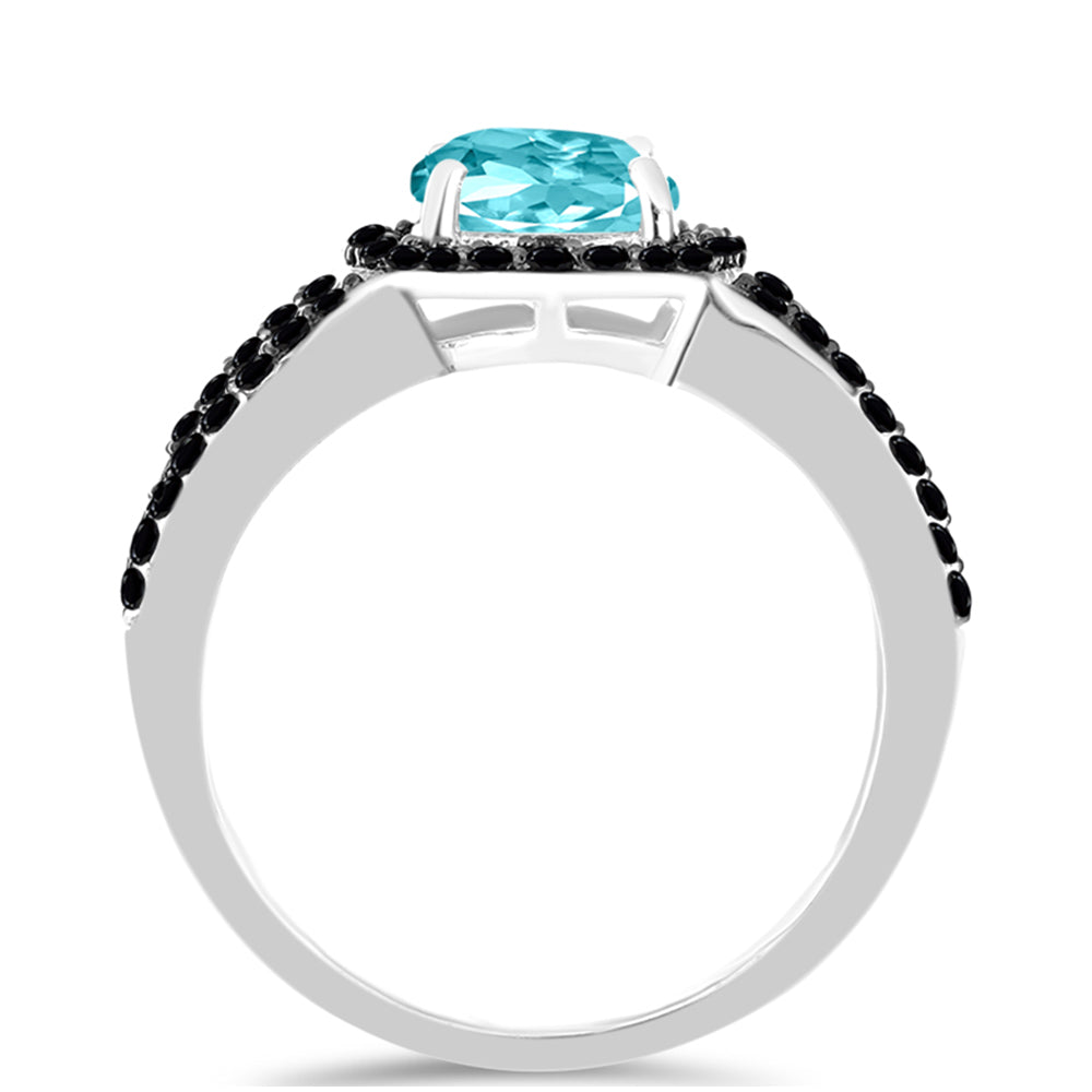 Inel din Argint 925 ( 4.88 grame ) cu Cuarț Paraiba și Spinel Negru 3.09 Carate 2 