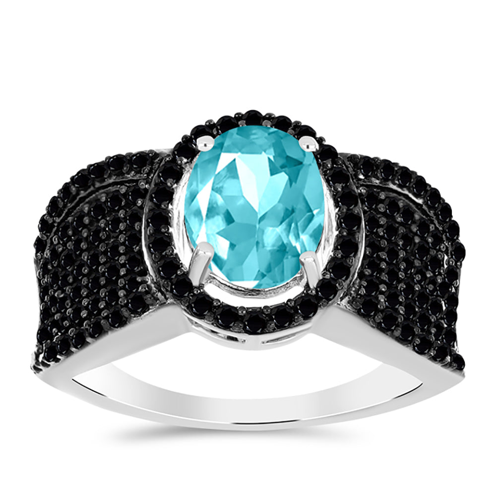 Inel din Argint 925 ( 4.88 grame ) cu Cuarț Paraiba și Spinel Negru 3.09 Carate