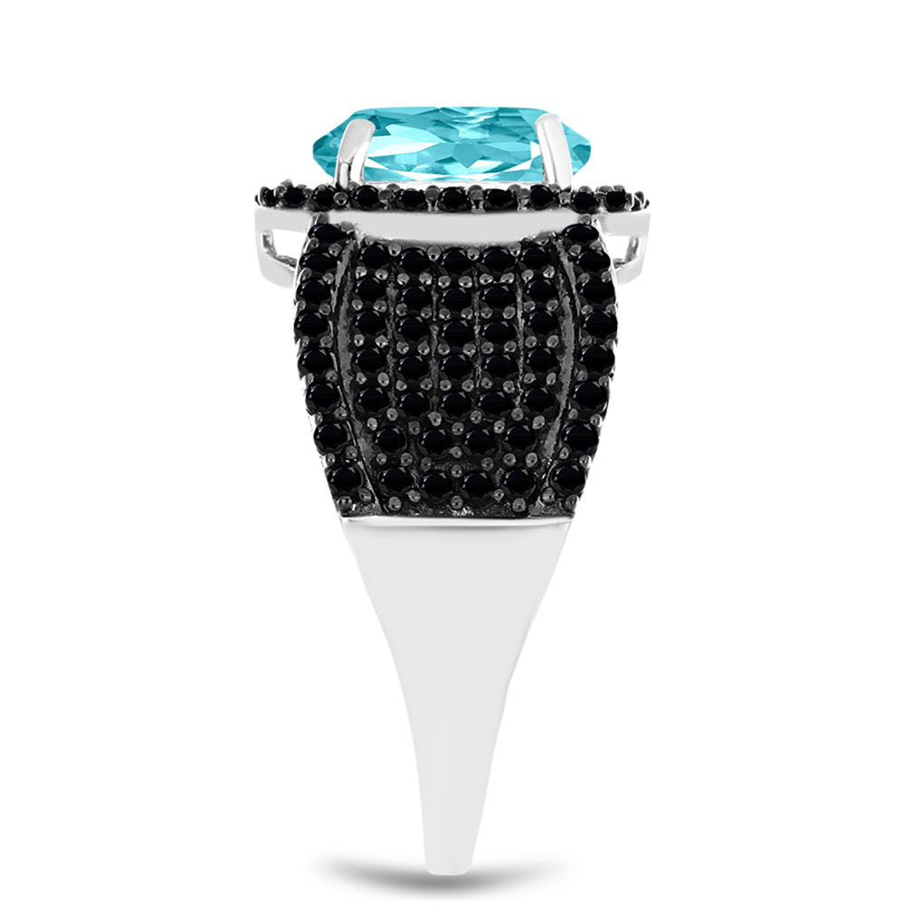 Inel din Argint 925 ( 4.88 grame ) cu Cuarț Paraiba și Spinel Negru 3.09 Carate 4 