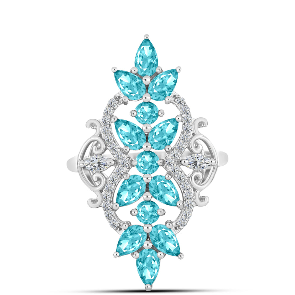 Inel din Argint 925 ( 4.06 grame ) cu Cuarț Paraiba și Topaz Alb 2.48 Carate 1 