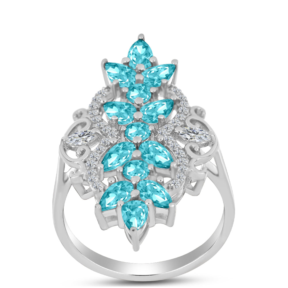 Inel din Argint 925 ( 4.06 grame ) cu Cuarț Paraiba și Topaz Alb 2.48 Carate 3 