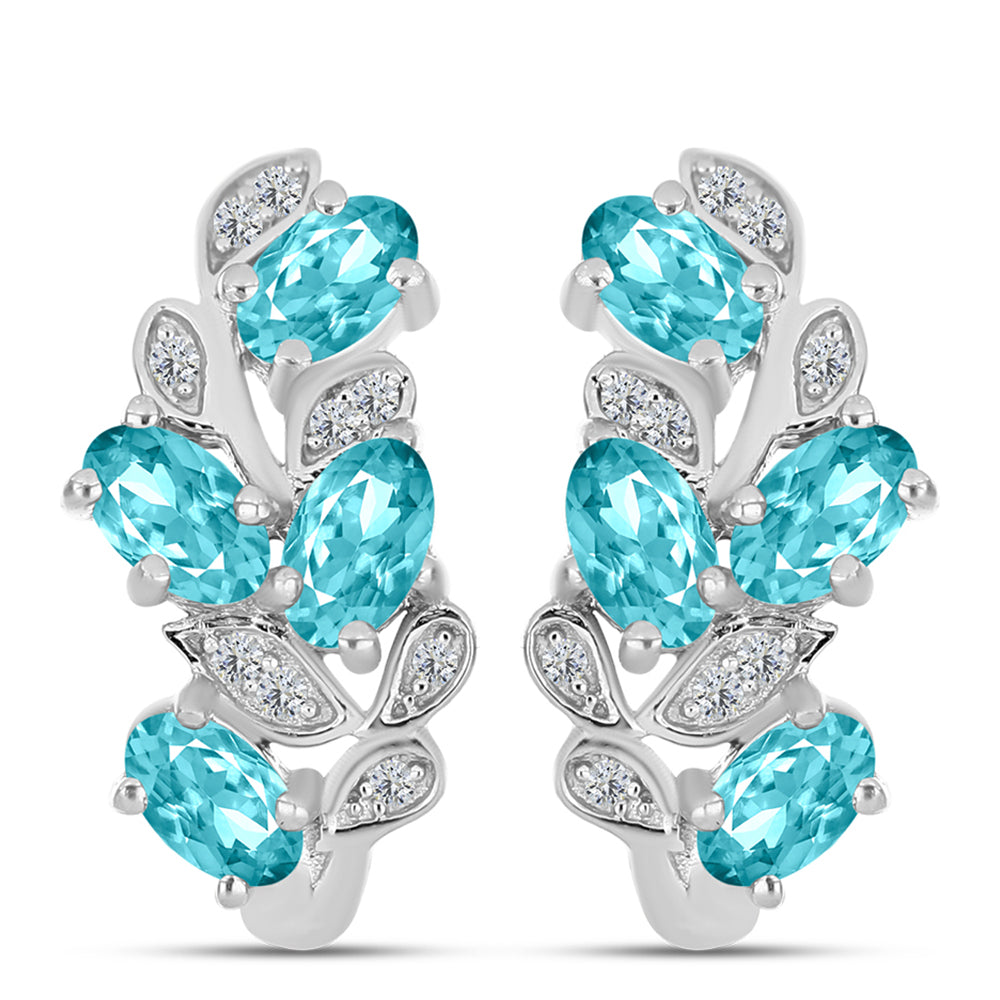 Cercei din Argint 925 ( 4.48 grame ) cu Cuarț Paraiba și Topaz Alb 1.52 Carate