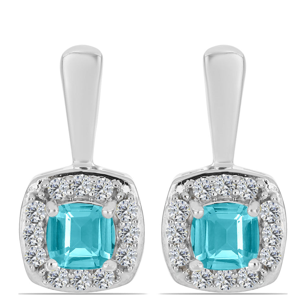 Cercei din Argint 925 ( 3.14 grame ) cu Cuarț Paraiba și Topaz Alb 0.91 Carate 1 