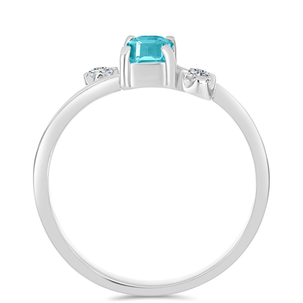 Inel din Argint 925 ( 1.91 grame ) cu Cuarț Paraiba și Topaz Alb 0.57 Carate 2 