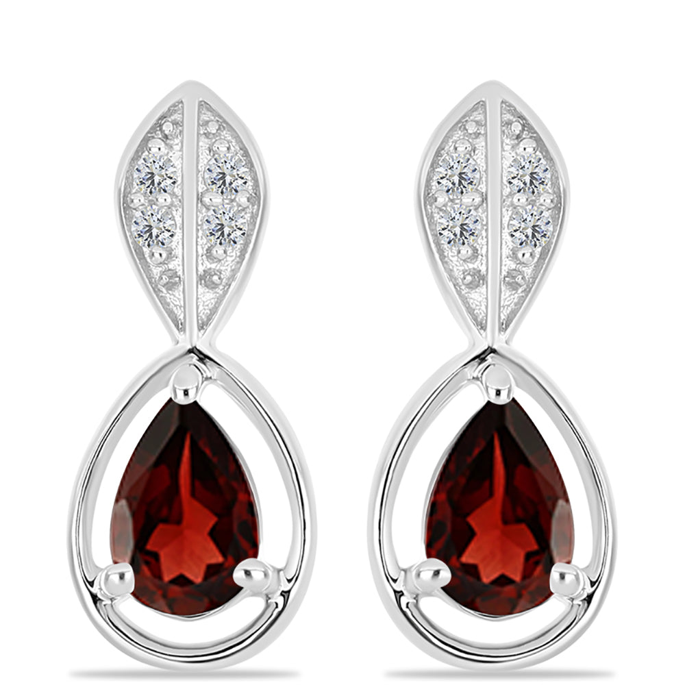 Cercei din Argint 925 ( 3.29 grame ) cu Granat Barton și Topaz Alb 1.11 Carate