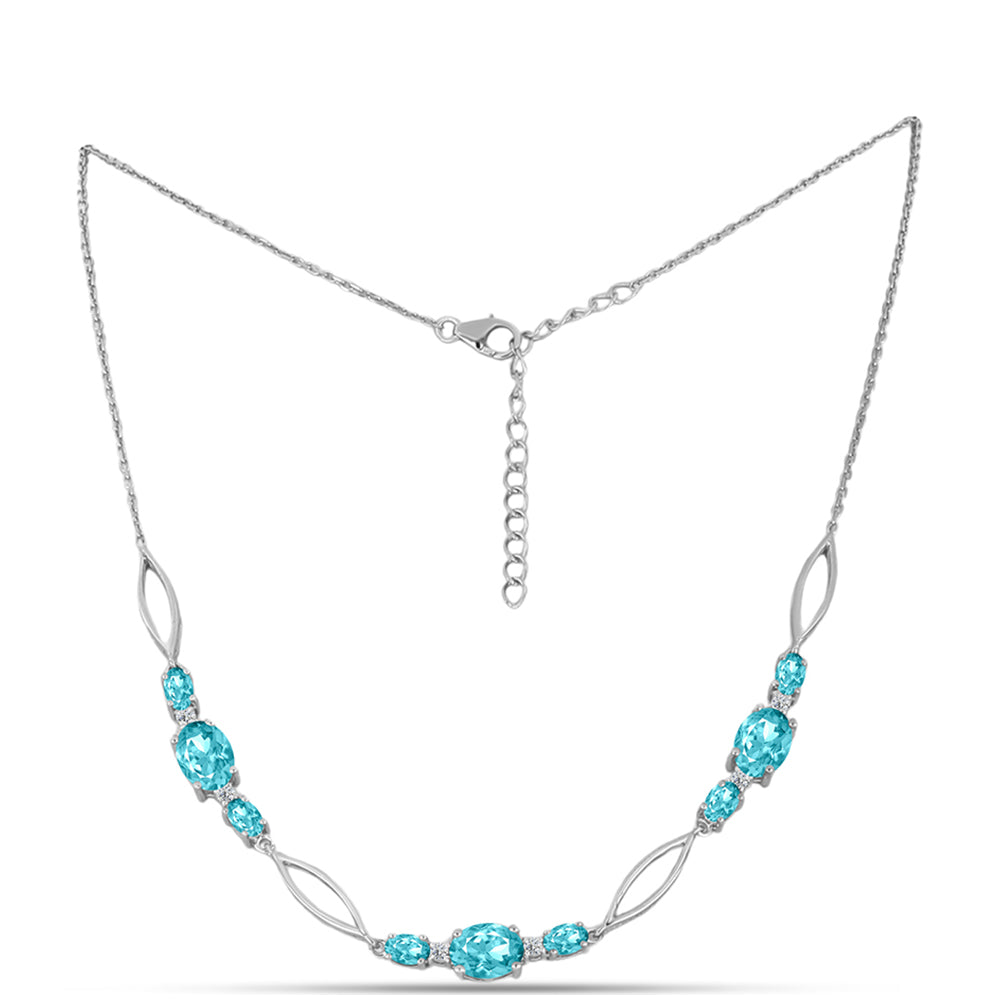 Colier din Argint 925 ( 6.98 grame ) cu Cuarț Paraiba și Topaz Alb 4.68 Carate 1 