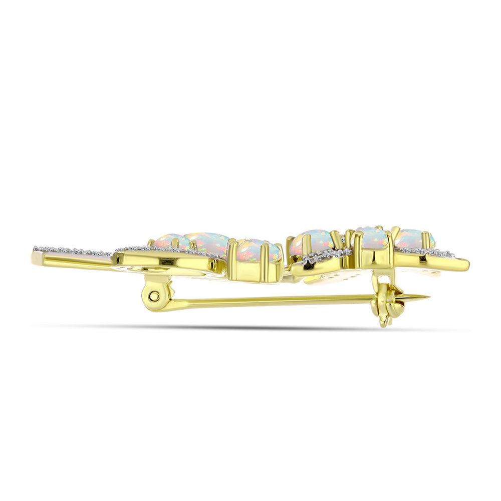 Broşă din Argint 925 Placat cu Aur ( 5.12 grame ) cu Opal Welo și Topaz Alb 1.87 Carate