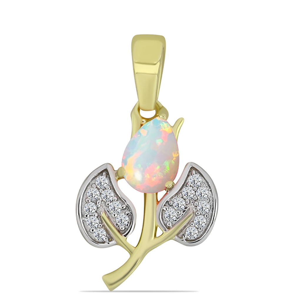 Pandantiv din Argint 925 Placat cu Aur ( 1.23 grame ) cu Opal Welo și Topaz Alb 0.56 Carate
