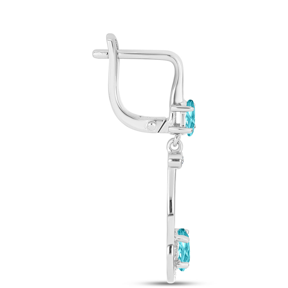 Cercei din Argint 925 ( 3.74 grame ) cu Cuarț Paraiba și Topaz Alb 1.32 Carate 2 