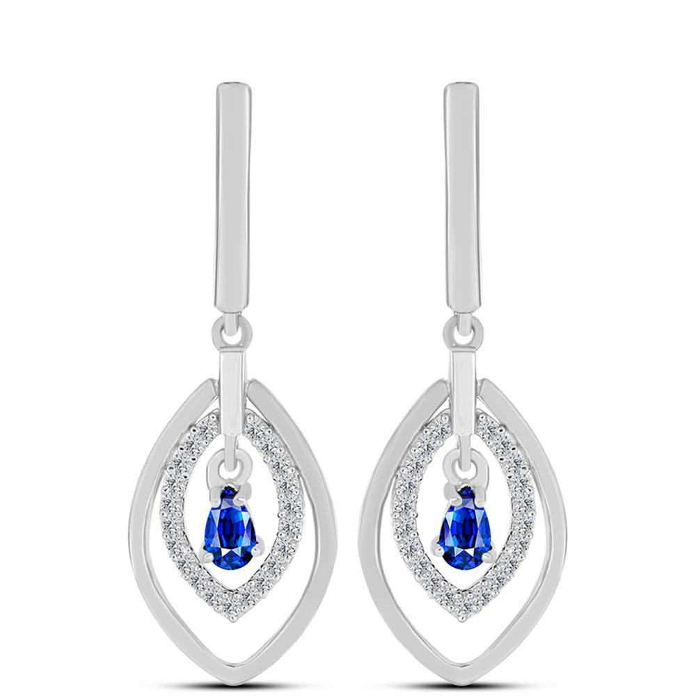 Cercei din Argint 925 ( 5.11 grame ) cu Safir Albastru Australian și Topaz Alb 1.06 Carate 1 