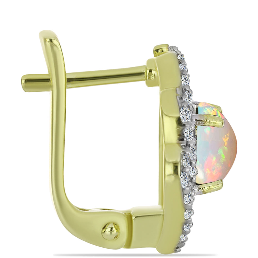 Cercei din Argint 925 Placat cu Aur ( 4.09 grame ) cu Opal Welo și Topaz Alb 1.7 Carate 2 