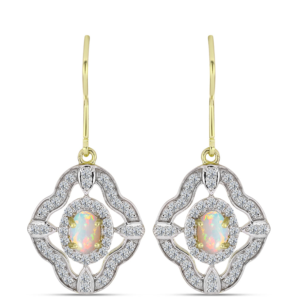 Cercei din Argint 925 Placat cu Aur ( 3.88 grame ) cu Opal Welo și Topaz Alb 1.29 Carate