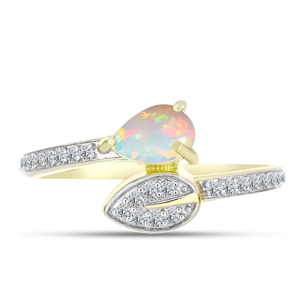Inel din Argint 925 Placat cu Aur ( 2.24 grame ) cu Opal Welo și Topaz Alb 0.69 Carate 1 