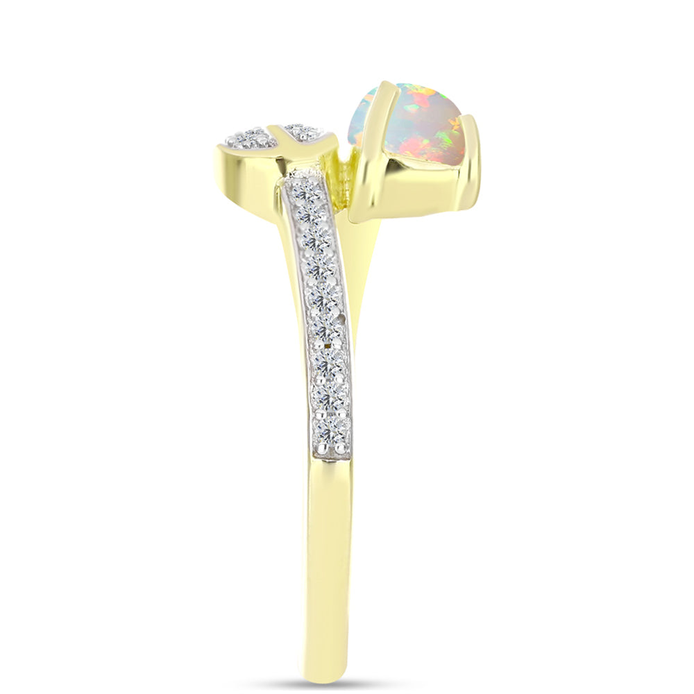 Inel din Argint 925 Placat cu Aur ( 2.24 grame ) cu Opal Welo și Topaz Alb 0.69 Carate 4 