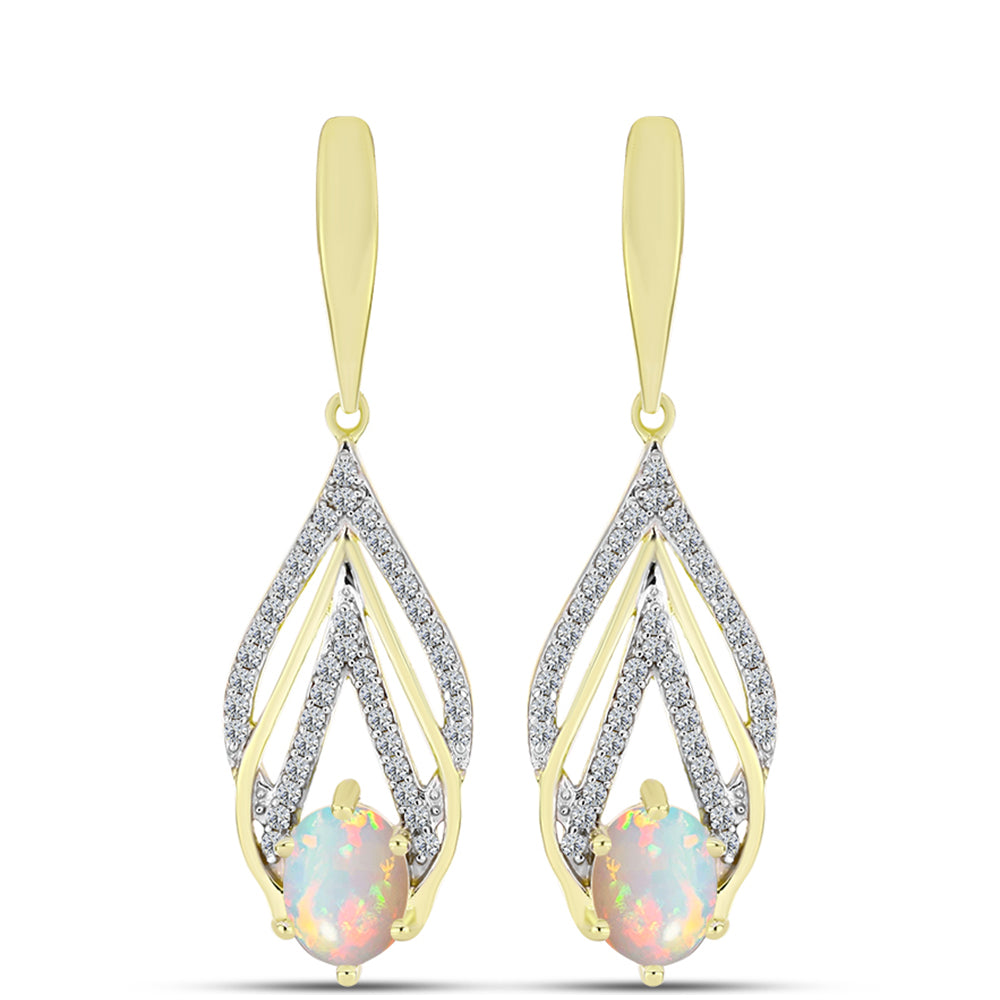 Cercei din Argint 925 Placat cu Aur ( 5.5 grame ) cu Opal Welo și Topaz Alb 2.15 Carate