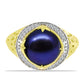 Inel din Argint 925 Placat cu Aur ( 2.75 grame ) cu Perlă de Cultură Neagră și Topaz Alb 5.88 Carate