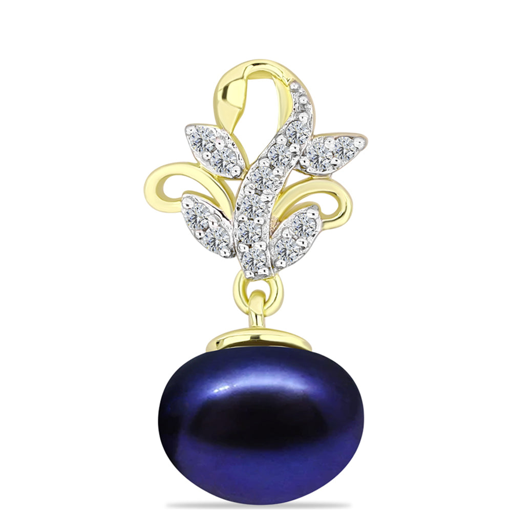 Pandantiv din Argint 925 Placat cu Aur ( 0.99 grame ) cu Perlă de Cultură Neagră și Topaz Alb 5.52 Carate 1 