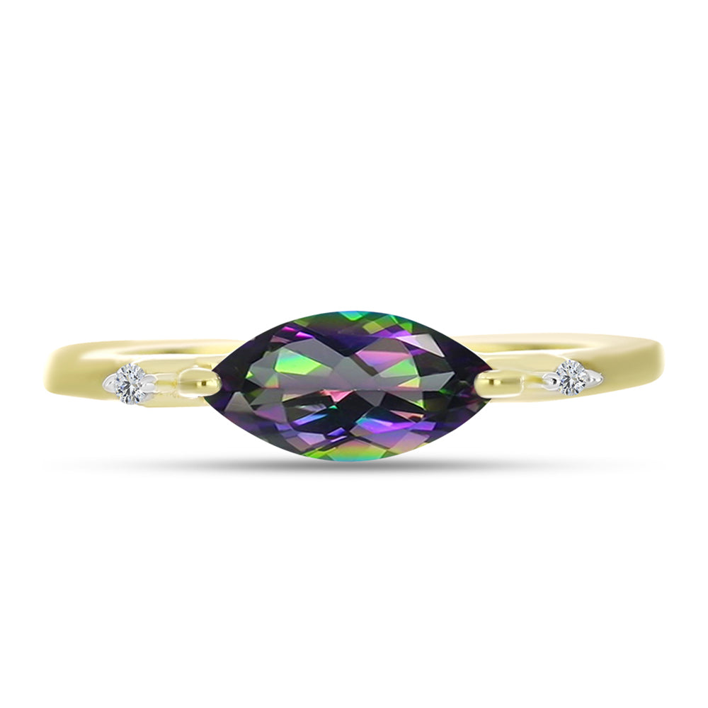 Inel din Argint 925 Placat cu Aur ( 1.55 grame ) cu Topaz Mistic și Topaz Alb 0.91 Carate