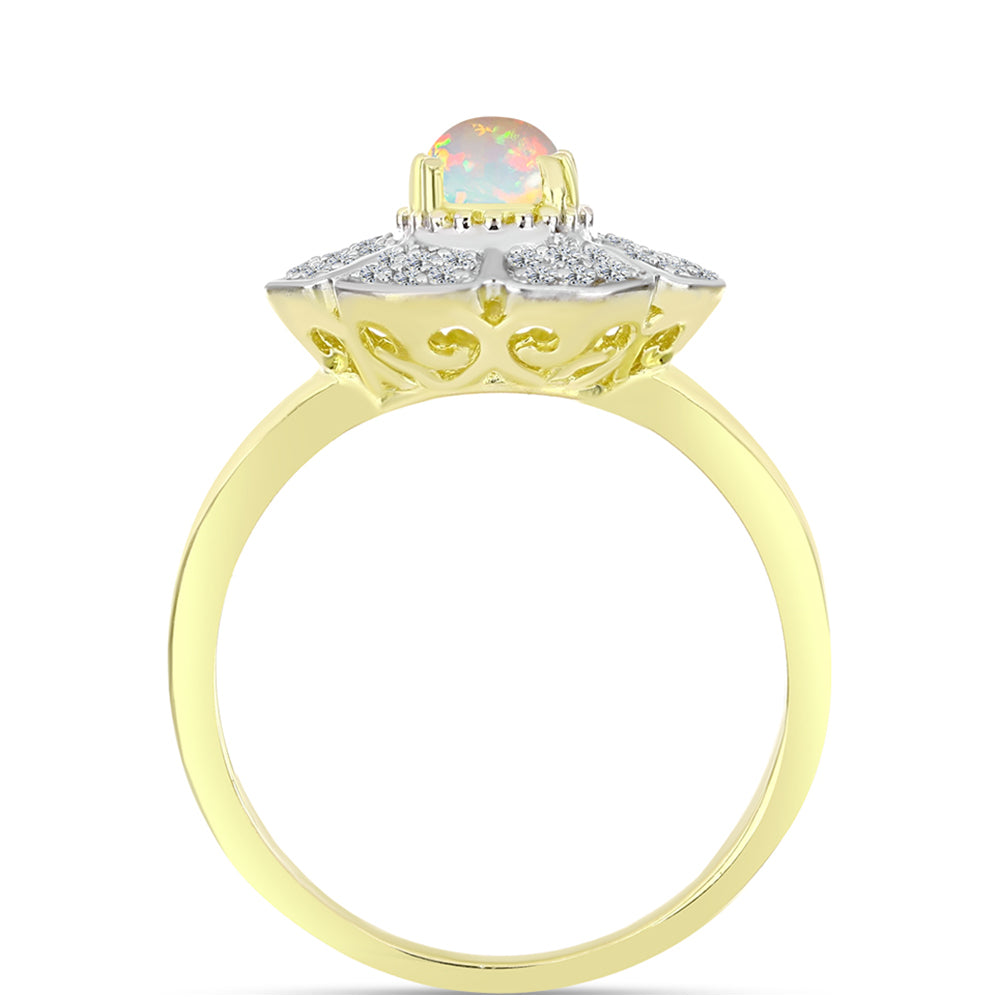 Inel din Argint 925 Placat cu Aur ( 4.22 grame ) cu Opal Welo și Topaz Alb 0.85 Carate 2 