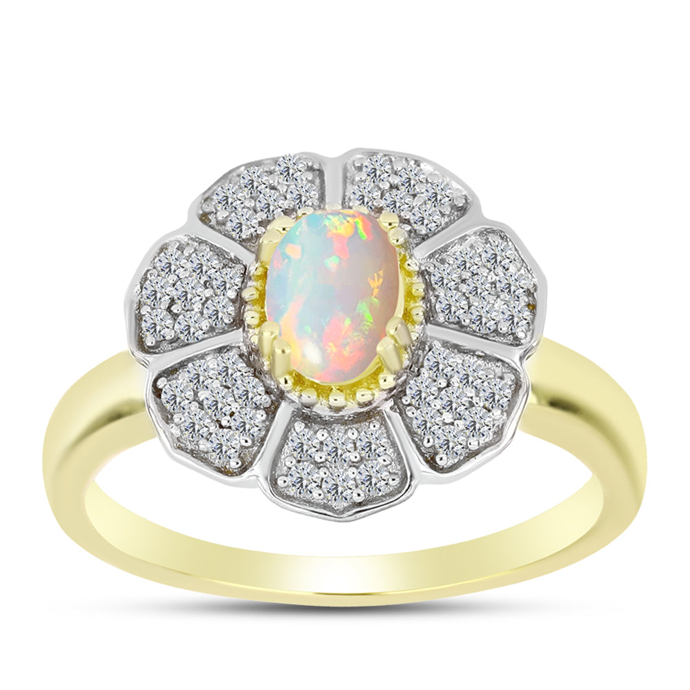 Inel din Argint 925 Placat cu Aur ( 4.22 grame ) cu Opal Welo și Topaz Alb 0.85 Carate 3 