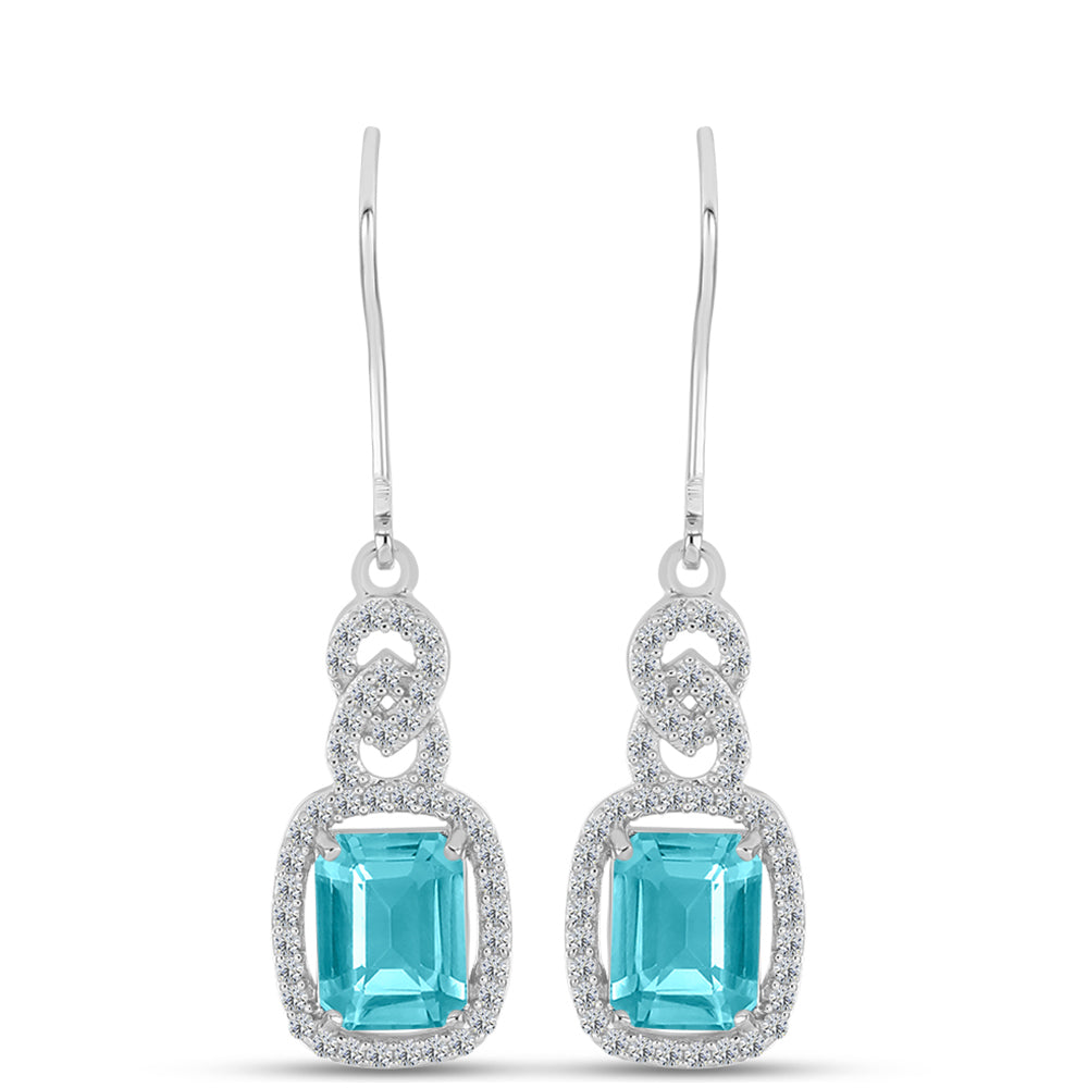 Cercei din Argint 925 ( 2.68 grame ) cu Cuarț Paraiba și Topaz Alb 3.21 Carate 1 