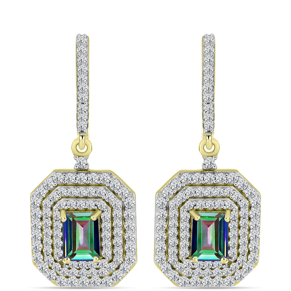 Cercei din Argint 925 Placat cu Aur ( 6.87 grame ) cu Topaz Mistic și Topaz Alb 3.9 Carate