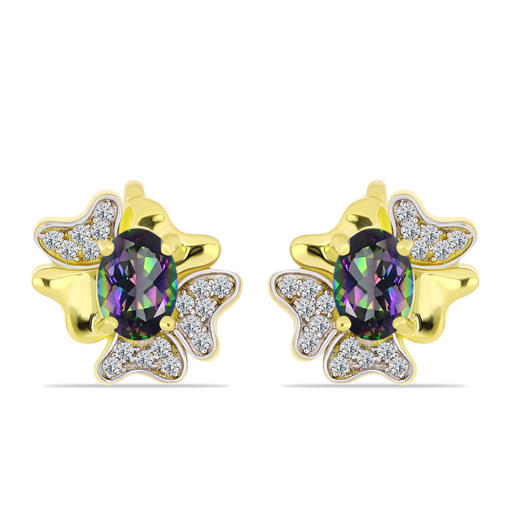 Cercei din Argint 925 Placat cu Aur ( 4.11 grame ) cu Topaz Mistic și Topaz Alb 1.75 Carate