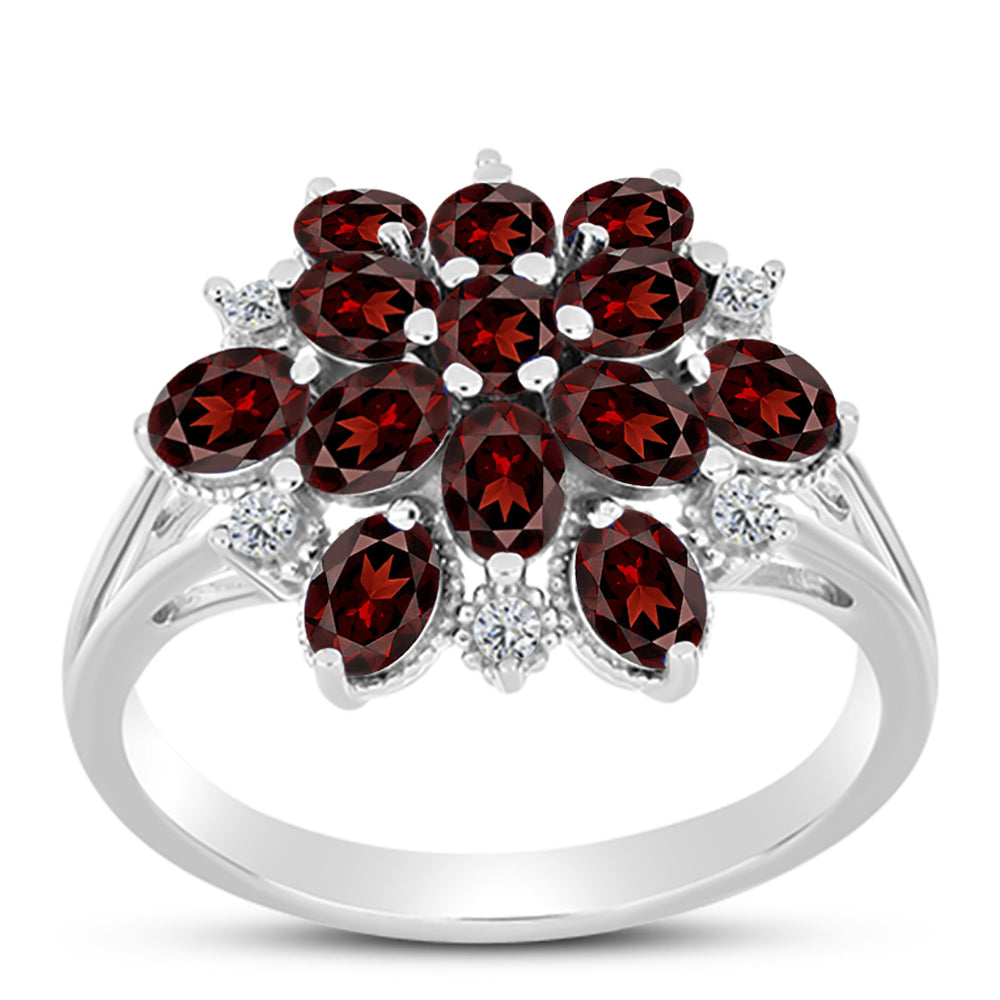 Inel din Argint 925 ( 3.44 grame ) cu Granat Barton și Topaz Alb 2.99 Carate