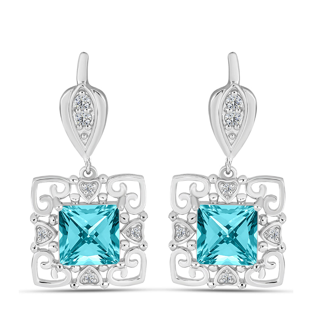 Cercei din Argint 925 ( 6.06 grame ) cu Cuarț Paraiba și Topaz Alb 4.57 Carate