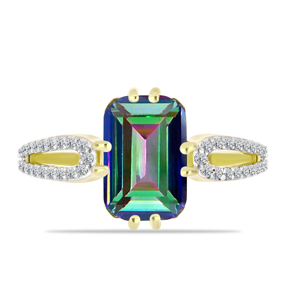 Inel din Argint 925 Placat cu Aur ( 3.7 grame ) cu Topaz Mistic și Topaz Alb 3.87 Carate 1 
