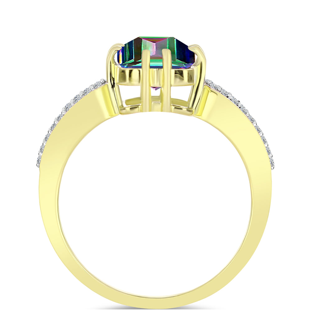 Inel din Argint 925 Placat cu Aur ( 3.7 grame ) cu Topaz Mistic și Topaz Alb 3.87 Carate