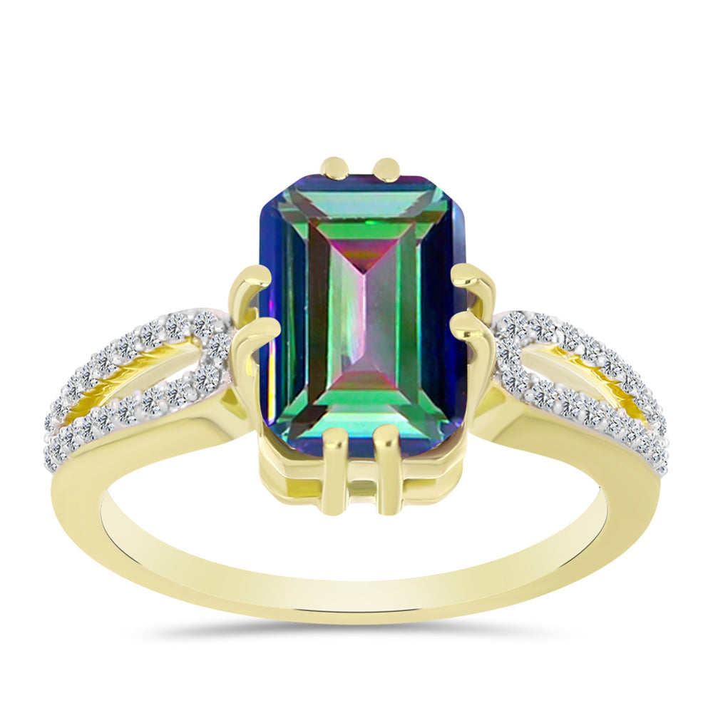 Inel din Argint 925 Placat cu Aur ( 3.7 grame ) cu Topaz Mistic și Topaz Alb 3.87 Carate 3 