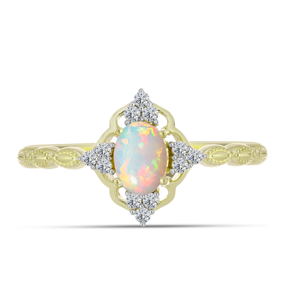 Inel din Argint 925 Placat cu Aur ( 2.36 grame ) cu Opal Welo și Topaz Alb 0.71 Carate 1 