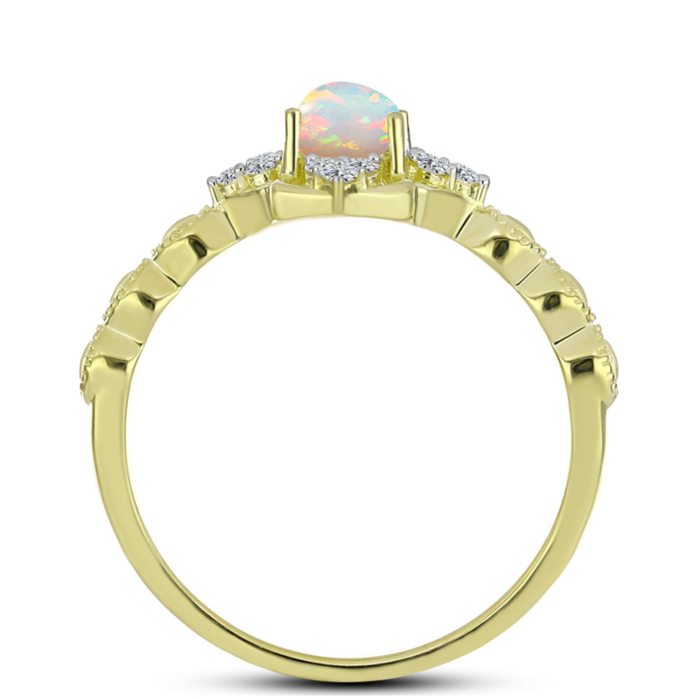 Inel din Argint 925 Placat cu Aur ( 2.36 grame ) cu Opal Welo și Topaz Alb 0.71 Carate 2 