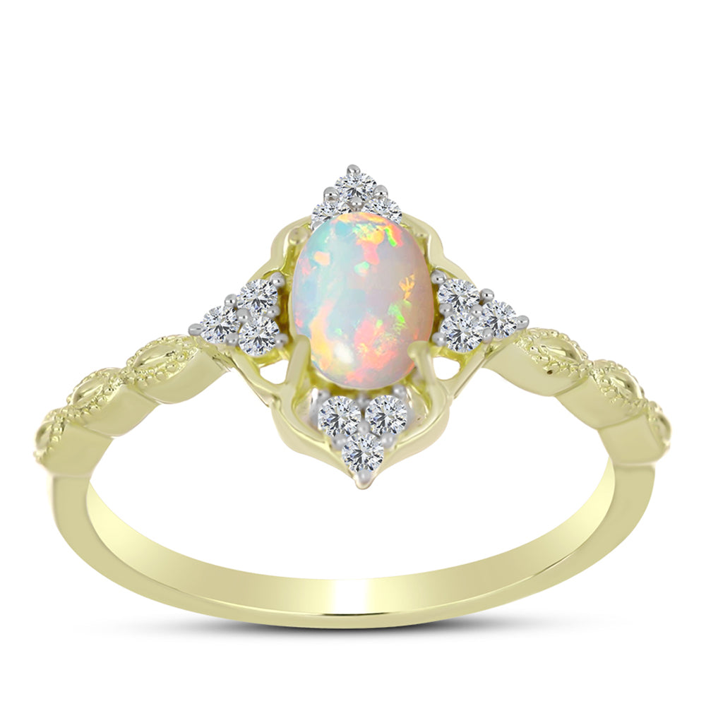 Inel din Argint 925 Placat cu Aur ( 2.36 grame ) cu Opal Welo și Topaz Alb 0.71 Carate 3 