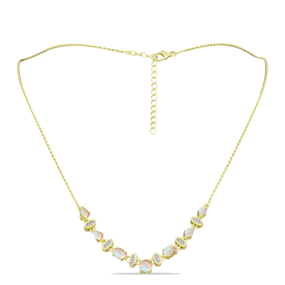 Colier din Argint 925 Placat cu Aur ( 5.98 grame ) cu Opal Welo și Topaz Alb 1.55 Carate 1 