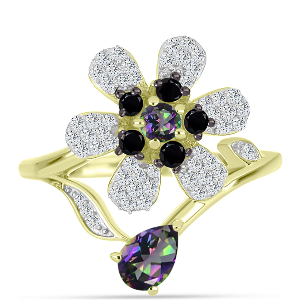 Inel din Argint 925 Placat cu Aur ( 3.86 grame ) cu Topaz Mistic și Spinel Negru 1.14 Carate 1 