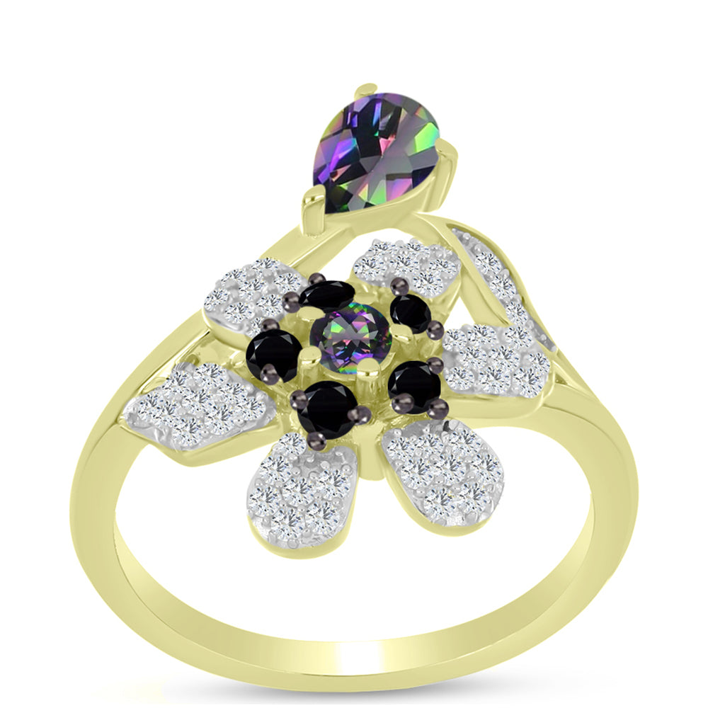 Inel din Argint 925 Placat cu Aur ( 3.86 grame ) cu Topaz Mistic și Spinel Negru 1.14 Carate