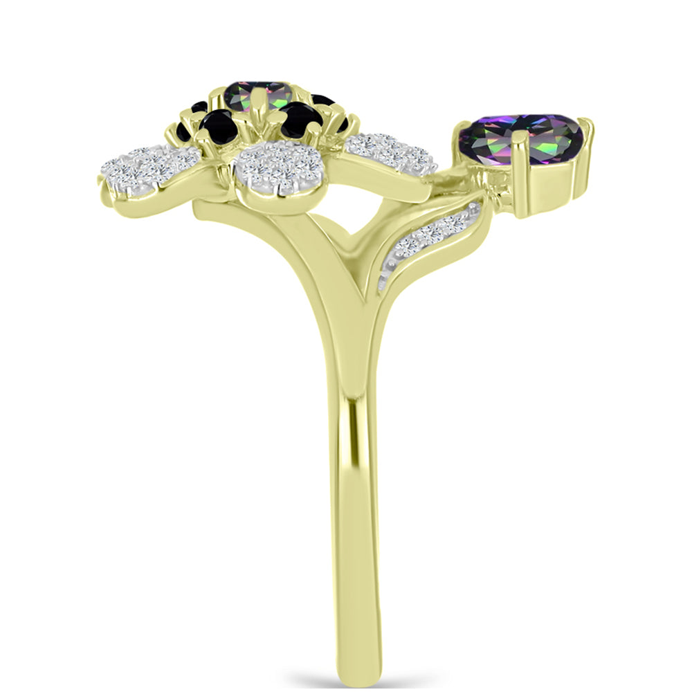 Inel din Argint 925 Placat cu Aur ( 3.86 grame ) cu Topaz Mistic și Spinel Negru 1.14 Carate