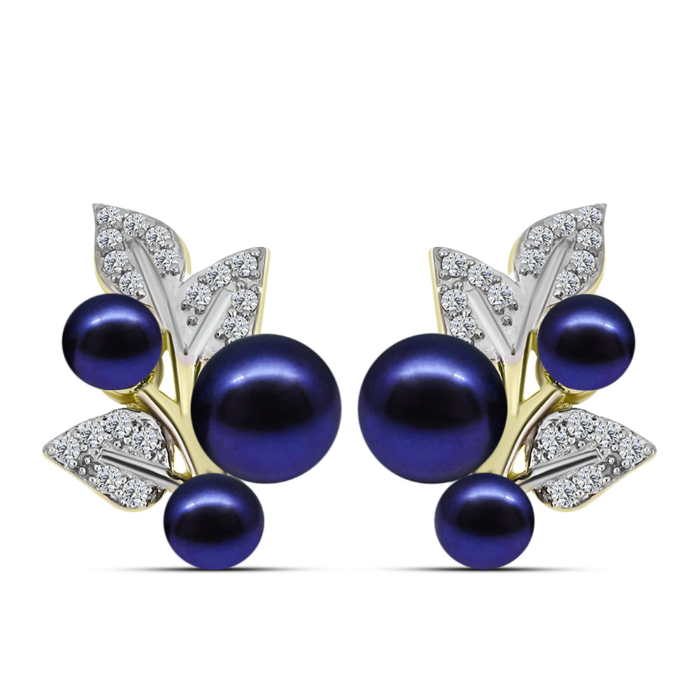 Cercei din Argint 925 Placat cu Aur ( 4.8 grame ) cu Perlă de Cultură Neagră și Topaz Alb 5.55 Carate